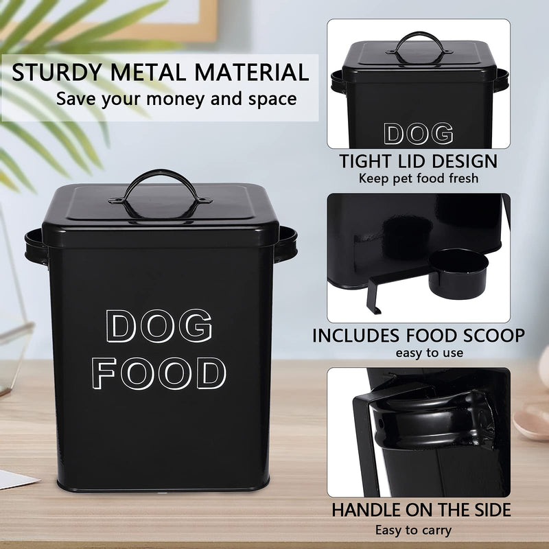 Morezi Dog Treat and Food Storage Tin with Lid and Serving Scoop Included - Cream Powder - Coated Carbon Steel - Tight Fitting Lids - Storage Canister Tins - Dog Food - Black Black Dog Food - PawsPlanet Australia