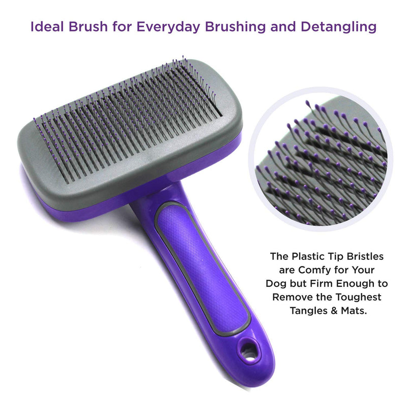 HERTZKO Self-Cleaning Slicker Brush for Dogs and Cats Pet Grooming Dematting Brush Easily Removes Mats, Tangles, and Loose Fur from The Pet’s Coat (Slide button, large) Slide button, large - PawsPlanet Australia