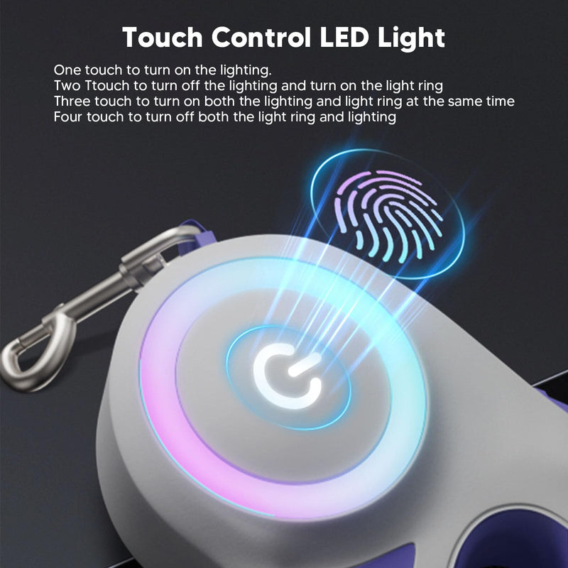 Best Dog Supplies Retractable Dog Leash with Flashlight & Front Safety Led Light - 360°Tangle-Free Training Leash for Night Walks & Ultimate Freedom with Anti Slip Handle - Perfect All Dogs - Purple - PawsPlanet Australia