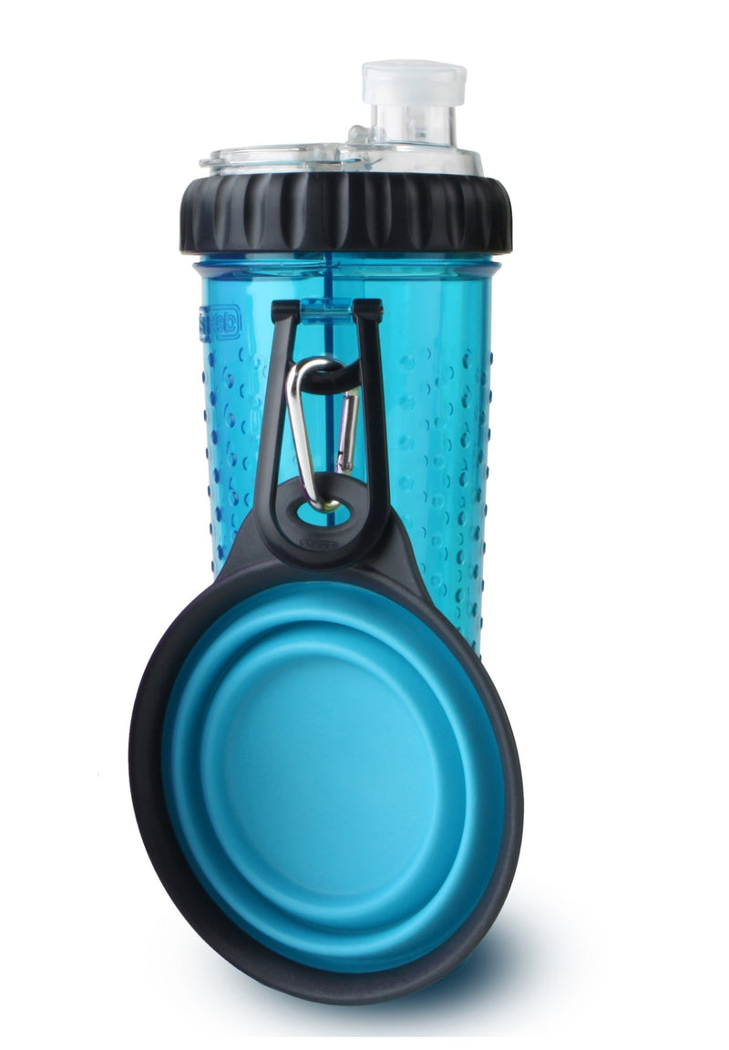 [Australia] - Dexas Popware for Pets Snack Duo Dual Chambered Hydration Bottle and Snack Container with Collapsible Pet Cup Blue 