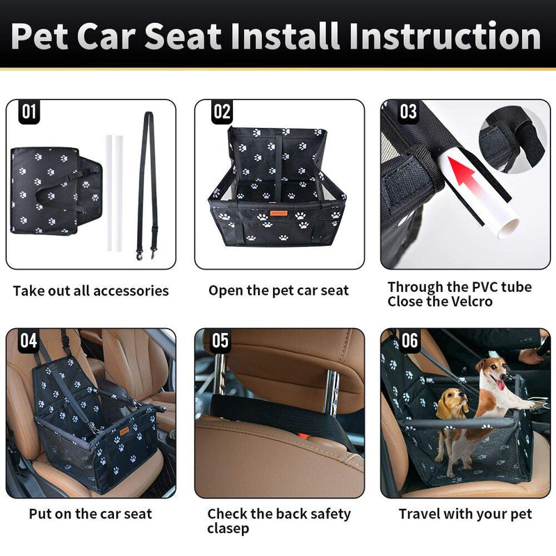 [Australia] - SWIHELP Pet Car Booster Seat Travel Carrier Cage, Oxford Breathable Folding Soft Washable Travel Bags for Dogs Cats or Other Small Pet [ Paw pattern ] 