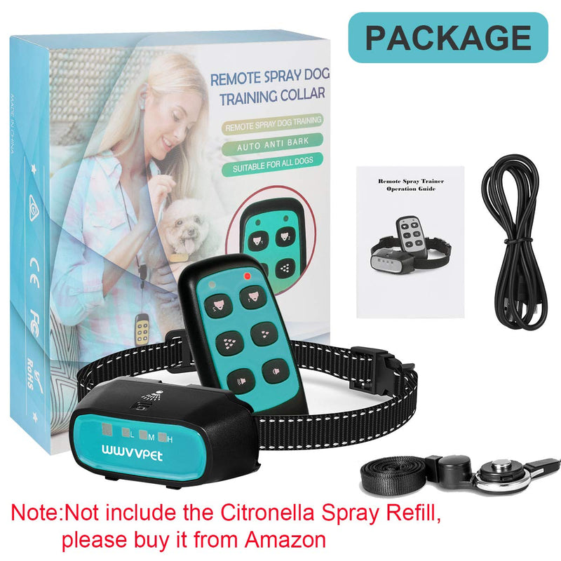 [Australia] - WWVVPET Spray Dog Training Collar,2 Modes Citronella Dog Bark Collar (Not Included Citronella Spray),500 ft Rechargeable No Electric Shock Harmless (Blue (with Remote Control)) 