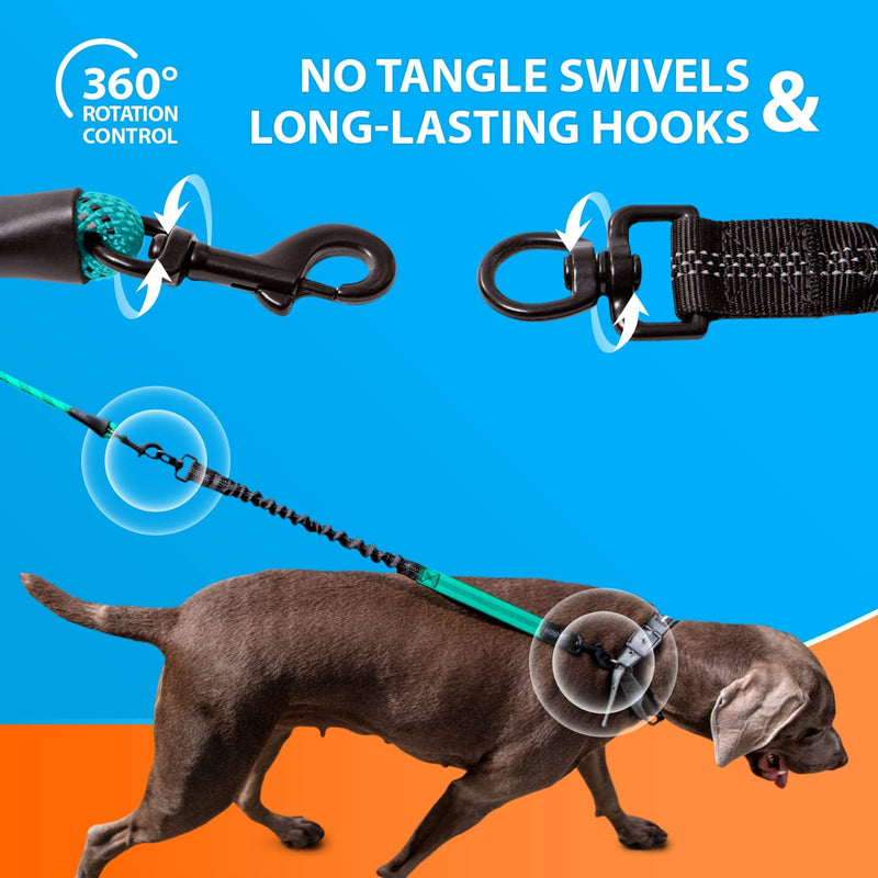 Dog leash with bungee extension for large and medium-sized dogs with shock absorber | Reflective Elastic Dog Leash for Walking (Teal, For ONE Dog) Teal - PawsPlanet Australia