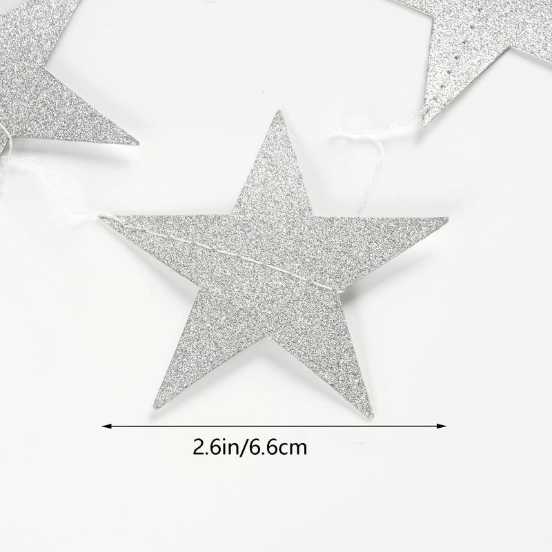 Lystaii 105 Feet Glitter Silver Star Paper Garland, 8pcs Sparkling Star Bunting Banner Christmas Birthday Hanging Decoration for Graduation Class Bridal Shower Baby Shower Bachelorette Party Wedding - PawsPlanet Australia