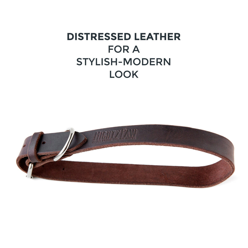 [Australia] - Mighty Paw Leather Dog Collar, Super Soft Distressed Leather- Premium Quality, Modern Stylish Look Large: 14.5 - 18 inches Brown 