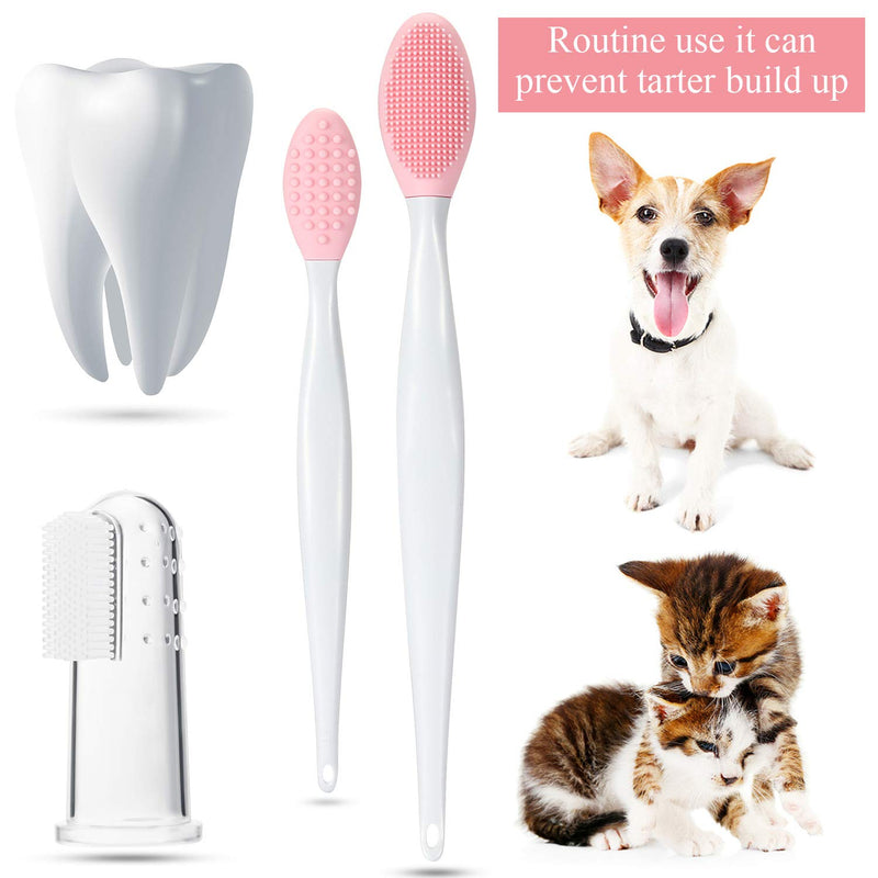 Frienda Set of 7 Pet Finger Toothbrush and Double-Sided Soft Silicone Gentle Dental Brushes Kit with Curved Long Handle Dog Cat Toothbrushes Cleaning Brush Dental for Most Pets - PawsPlanet Australia