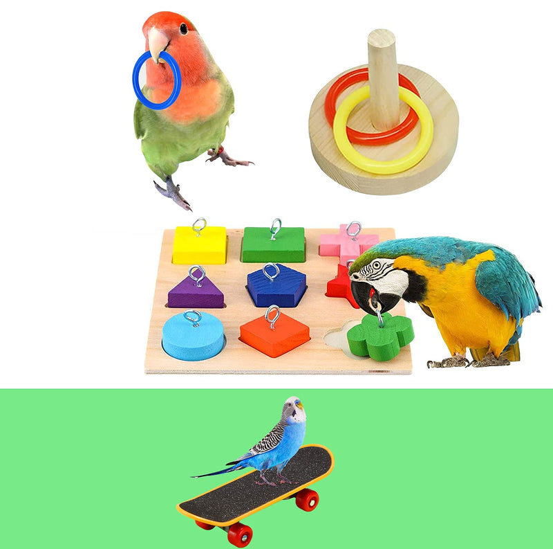 Vastarsky 5PCS Parrot Toys, Bird Toys Set for Parakeets (Bird Skateboard, Bird Stacking Toy, Parrot Wooden Block Puzzles Toy, Bird Basketball Toy, Small Sepak Takraw), Bird Training Toys - PawsPlanet Australia