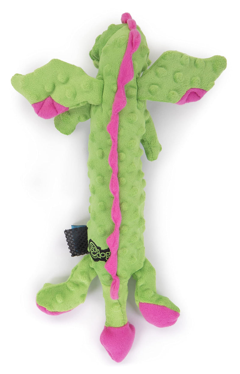 goDog Dragons Skinny Squeaker Dog Toy, Chew Resistant, Durable Plush, Soft, Tough, Reinforced Seams, Green, Large - PawsPlanet Australia