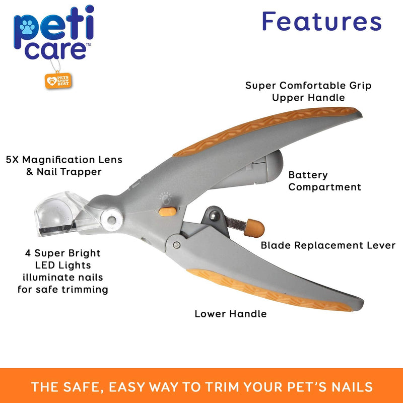 Allstar Innovations PetiCare LED Light Pet Nail Clipper- Great for Trimming Cats & Dogs Nails & Claws, 5X Magnification That Doubles as a Nail Trapper, Quick-Clip, Steal Blades - PawsPlanet Australia
