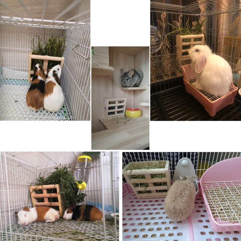 [Australia] - Rabbit Hay Feeder Rack Wooden Wall-mountable Hay Manger for Small Pets Bunny Chinchilla Guinea Pigs Hay Feeder-A 
