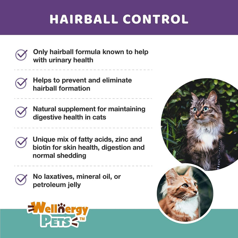 Natural Hairball Control Chews for Cats – Hairball Remedy & Aid with Omega 3 6 Fatty Acids, Zinc, Biotin, Cranberry, and Fiber. Promotes Skin & Coat, Digestive, Urinary Health. 70ct - PawsPlanet Australia