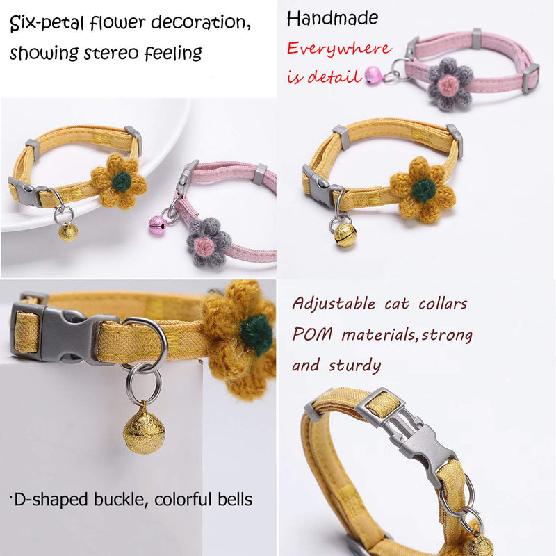 Handmade Cat Collars,Kitten Collar with Six Petals Flowers Collars Charms ,Dog/Cat Collar with Bells,Adjustable Cat Collars for Girl Cats (Coffee) Coffee - PawsPlanet Australia