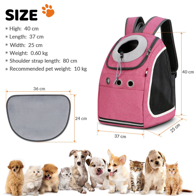 ALLSOPETS Dog Backpack Cat Carrier Bag Travel Pet Backpack Portable Breathable Rucksack Pet Bags Shoulder Bag Hiking Pet Carrying Bag for Small Dog Cats Pet Puppy Backpack Pink - PawsPlanet Australia