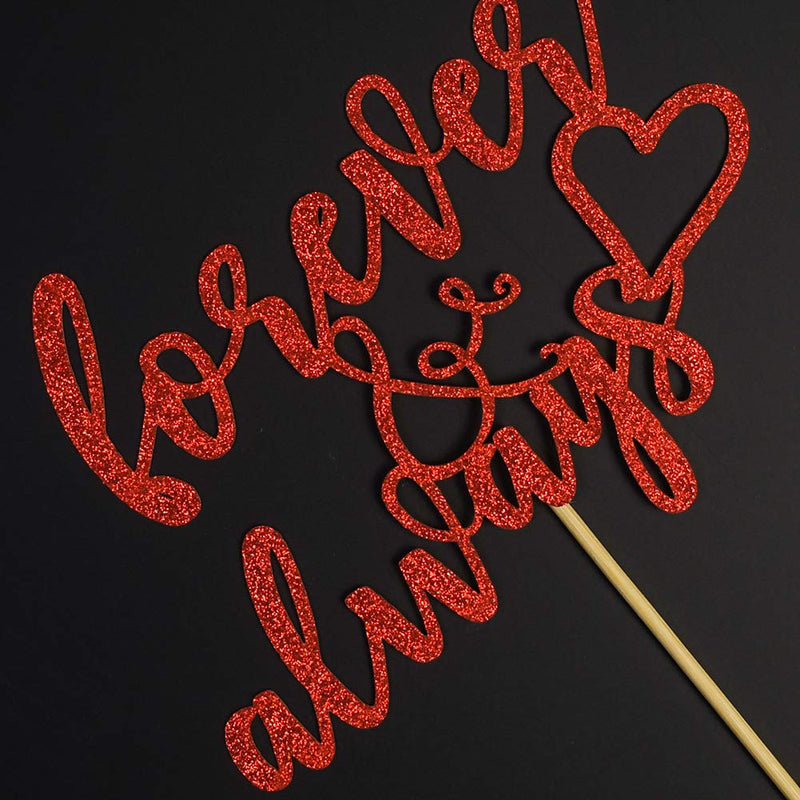 Forever & Always Cake Topper, Glitter Wedding Engagement Bridal Shower Party Decorations, Red - PawsPlanet Australia