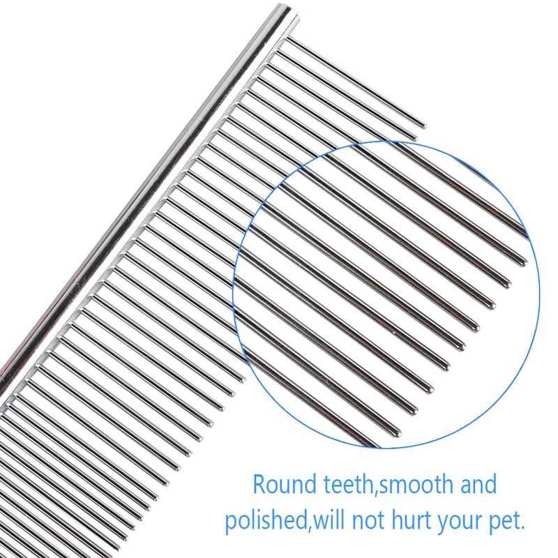 Chudian 4 Pieces Dog Grooming Combs, Stainless Steel Dog Comb Pet Grooming Comb Different Spaced Round Teeth Dog Comb Metal Pet Comb for Dematting Long Hair (19 * 4CM) - PawsPlanet Australia