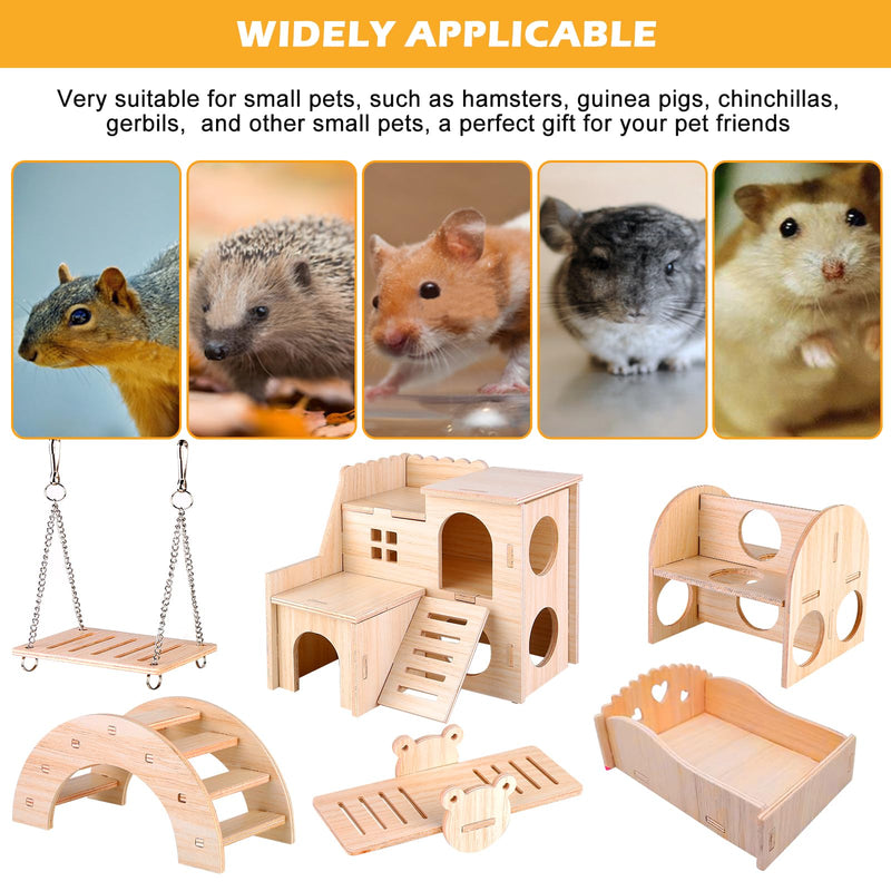 Toys for Hamsters Made of Wood, Pack of 6 Hamster Chew Toys, DIY Hamster Toys, Hamster House Bridge Seesaw Swing Cage Decor Accessories for Gerbils, Guinea Pigs, Chinchilla, Rabbits, Birds - PawsPlanet Australia