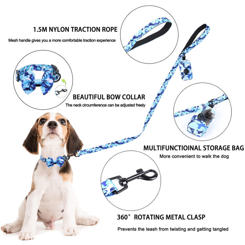 No Pull Dog Harness and Leash Set, Reflective Step in Dog Vest Harness Set with Bow Collar, Leash and Poop Bag Holder Blue S (neck 11" chest 11.4"-15.7") - PawsPlanet Australia