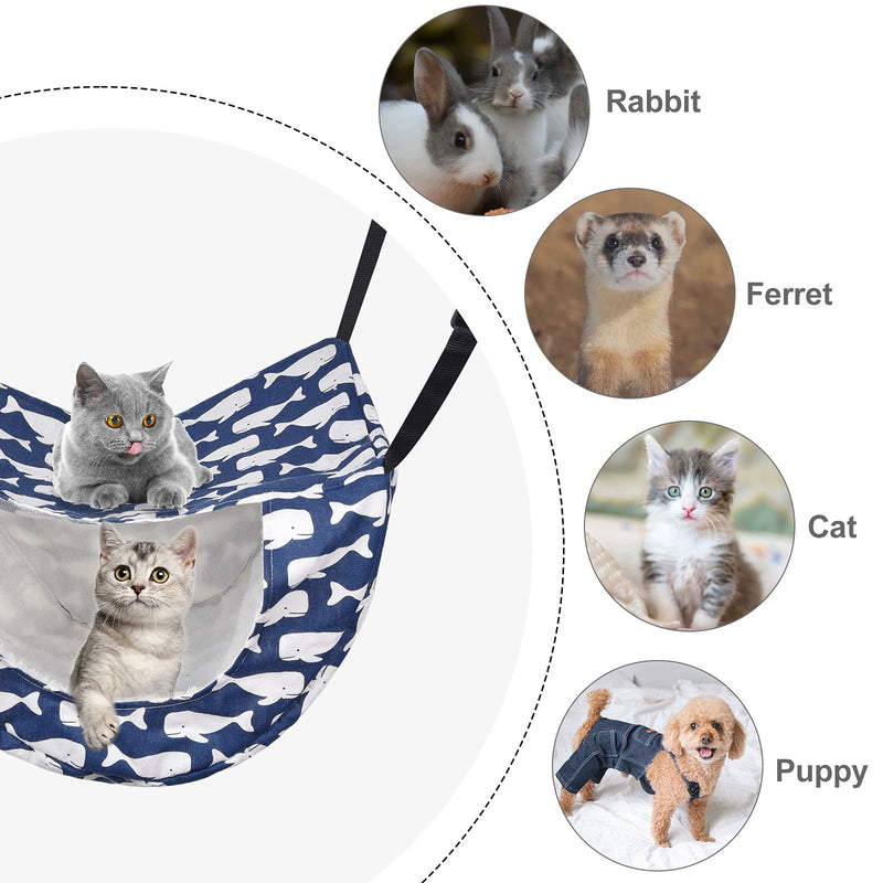 Petmolico Cat Hammock for Indoor Cats, 2 Tier Hanging Cat Cage Hammock with Soft Fleece Pet Bed for Kitten Raccoon Ferrets Gerbils Blue Whale - PawsPlanet Australia