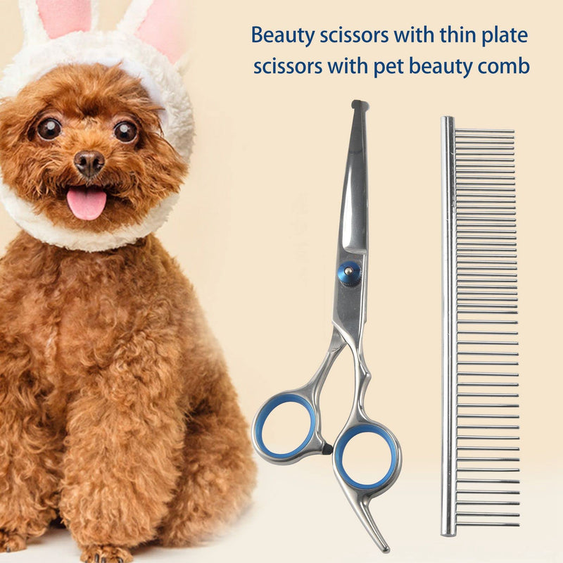 Nrpfell Stainless Steel Dog Grooming Scissors & Thinning Scissors & Dog Comb with Safety Round Tip Grooming Kit for Dog Cat Pet - PawsPlanet Australia