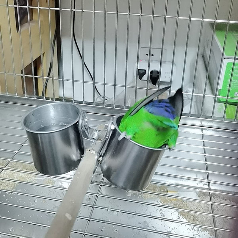 Qixuer 2 Pieces Bird Food Bowl,Stainless Steel Parrot Feeding Cups Animal Cage Water Food Bowl Bird Feeding Dish Cups Bird Feeder with 2 Pieces Bird Feeding Spoon for Cockatiels Chinchilla - PawsPlanet Australia