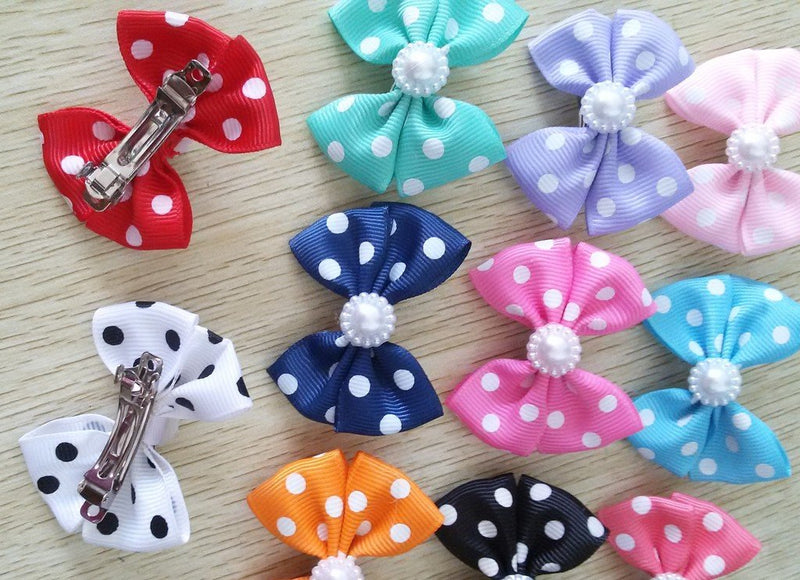 [Australia] - PET SHOW Bowknot Dog Hair Bows with French Barrette Clips Pet Puppies Yorkie Teddy Grooming Hair Accessories Pack of 10 Dot 