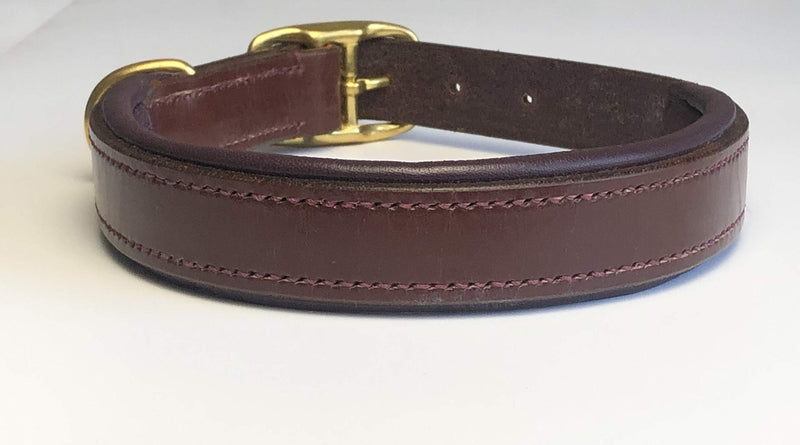 KLASSY K9 ITALIAN BRIDLE LEATHER PADDED DOG COLLAR IN AUSTRALIAN NUT (MAHOGANY BROWN) WITH PLUM LEATHER PADDING LARGE 19"-23" 48CM-58CM WITH BRASS ACCESSORIES - PawsPlanet Australia