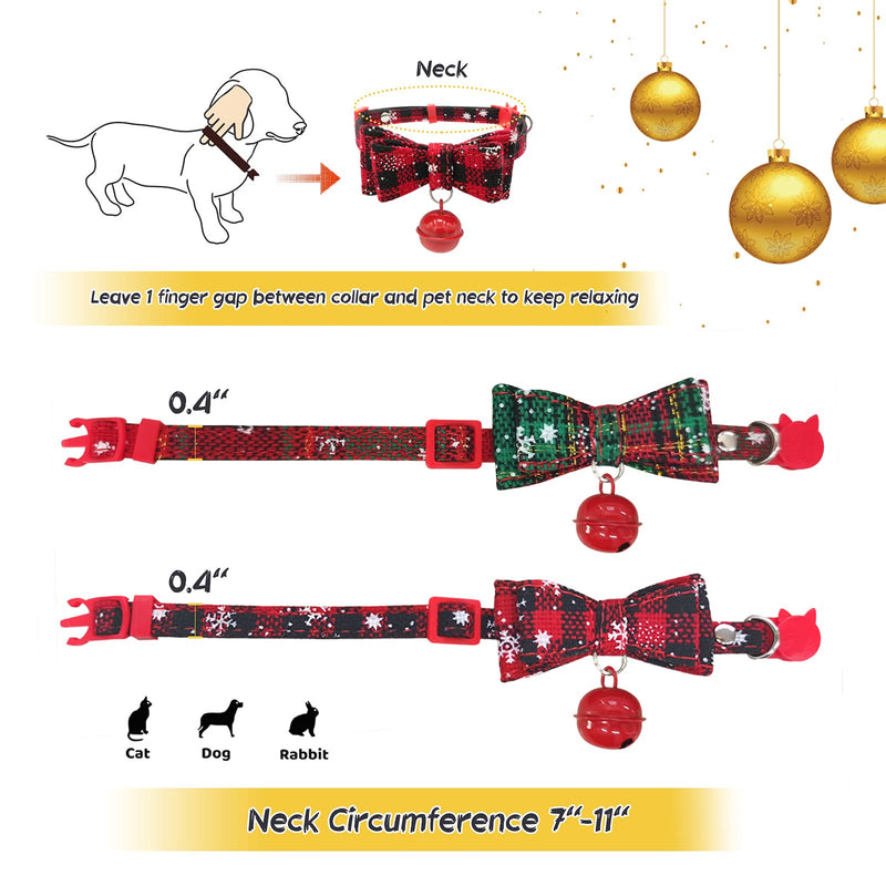 NAMSAN Christmas Cat Collar with Adorable Bells and Snowflakes Patterned Bow Ties, Adjustable Straps for Kittens, Cats, Puppies - PawsPlanet Australia