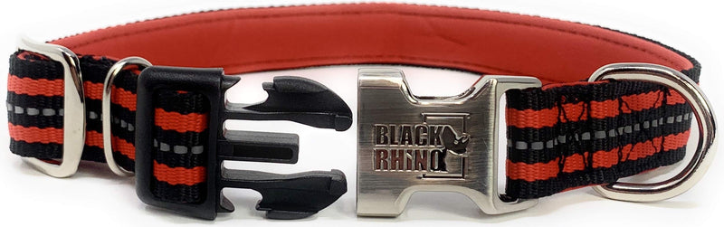 [Australia] - Black Rhino - The Hybrid Striped Dog Collar for Medium Large Breeds | Heavy Duty | Soft Padded Neoprene - Reflective & Adjustable - Matching Leashes Sold Separately Red Striped 