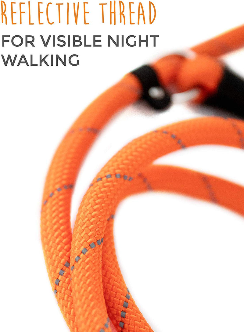 [Australia] - Mighty Paw Slip Rope Dog Leash | 6 ft, One-Size-Fits-All, Slip-On Rope Leash. Easy to Slip On, No Collar or Harness Needed. Durable & Weather Resistant Climbers Rope with Reflective Stitching (Orange) Orange 