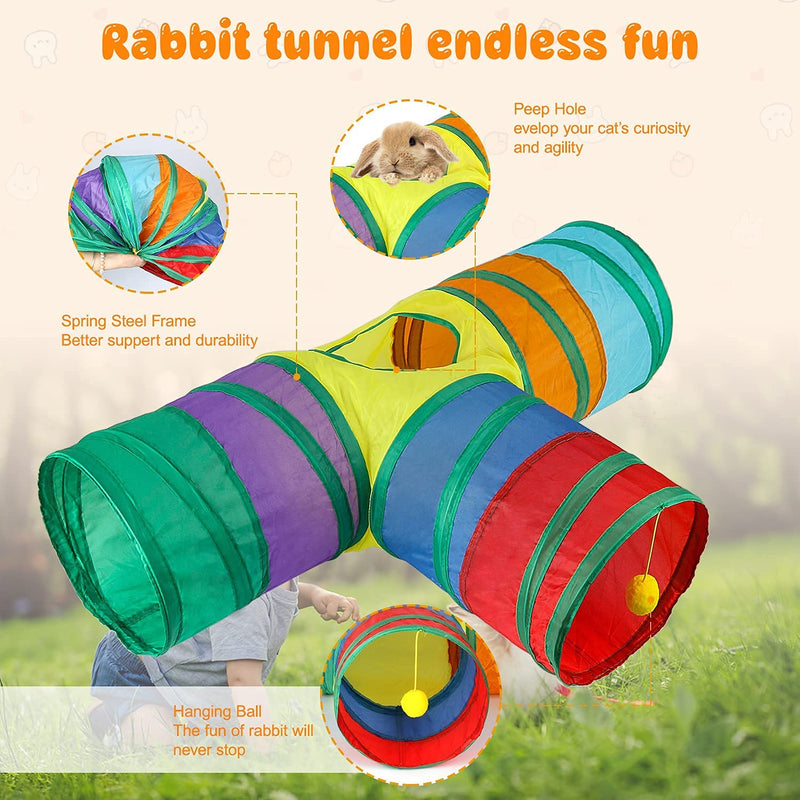 HYLYUN Bunny Tunnels & Tubes Collapsible 3 Way Bunny Hideout Small Animal Activity Tunnel Toys for Dwarf Rabbits Bunny Guinea Pigs Kitty - PawsPlanet Australia