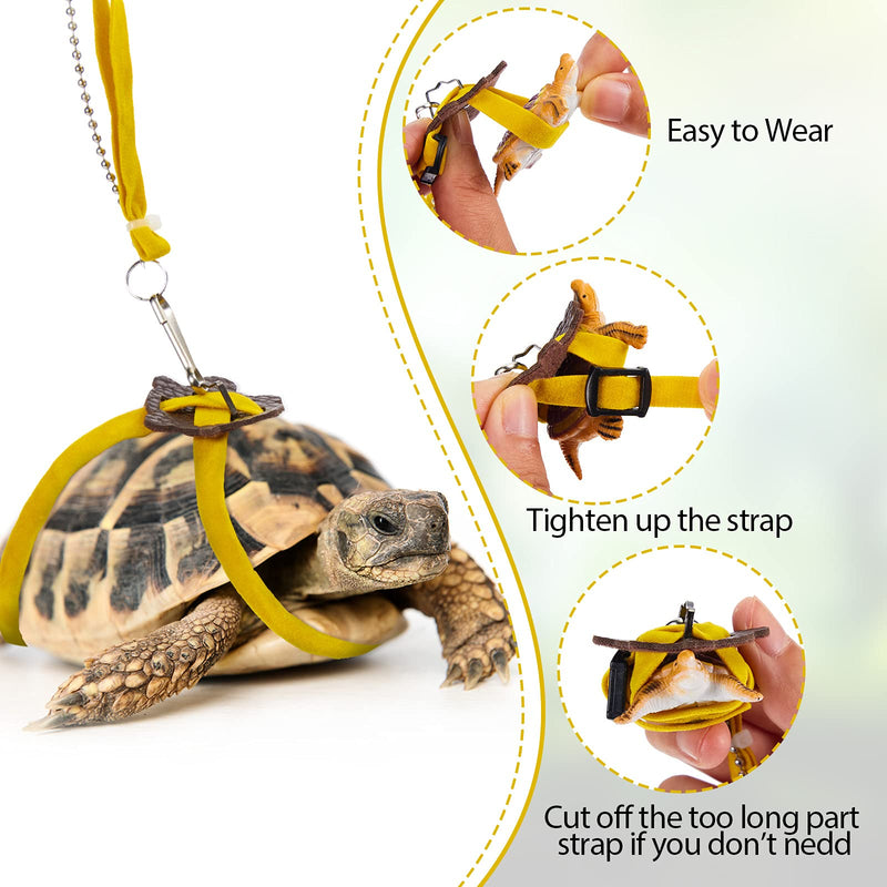2 Pieces Turtle Leash Yellow Tortoise Leash Pet Turtle Accessories Turtle Leash and Harness Strap PU Leather for Pet Tortoise Reptile Lizard Walking Control Rope - PawsPlanet Australia