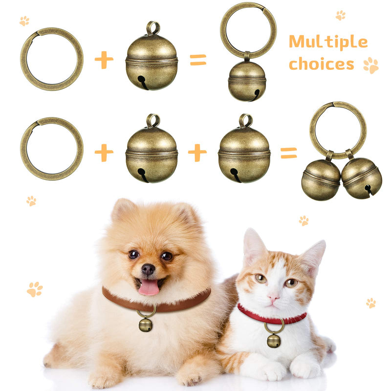 Batiyeer 4 Strings in 8 Pieces Cat Dog Collar Bells Brass Bells for Collar Dog Charm Bells Pet Pendant with Key Rings for Collars Necklace (Bronze) - PawsPlanet Australia