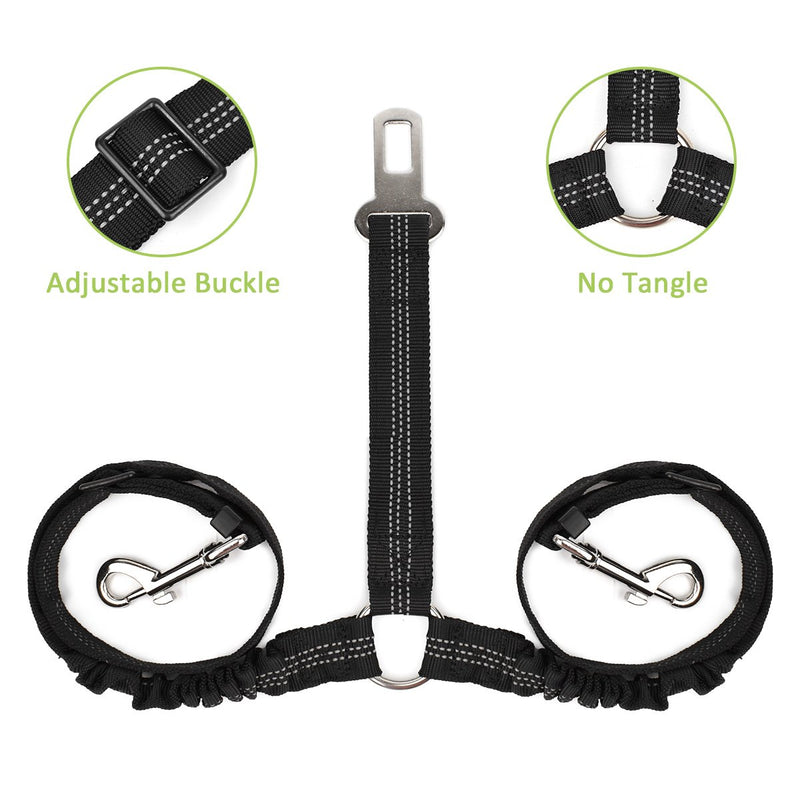 SlowTon Double Dog Seatbelt, Dual Pet Car Seat Belt Adjustable Double Dog Coupler Lead with Elastic Bungee and Reflective Stripe No Tangle Safety Belt Splitter in Vehicle for Two Pets Trip Travel … Black double seat belt - PawsPlanet Australia