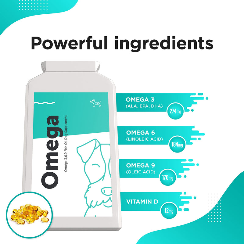 Natural Omega 3, 6 & 9 Fish Oil Complex; Advanced Daily Supplement for Dogs- Helps to Maintain Healthy Skin & Shiny Coat, Support Joint Health, Immune System & General Wellbeing; 120 Soft Gel Capsules - PawsPlanet Australia