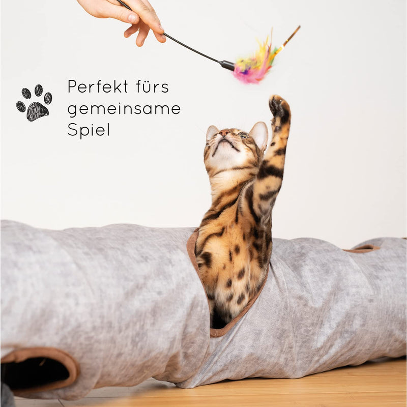 KaraLuna Premium Cat Tunnel 120 x 24 cm I 3 Peepholes & Play Balls I Cat Play Tunnel Foldable Cat Toy Cat Tunnel Rustling Tunnel Cave Roll Cat Tunnel Cat Gray Rabbit XXL - PawsPlanet Australia