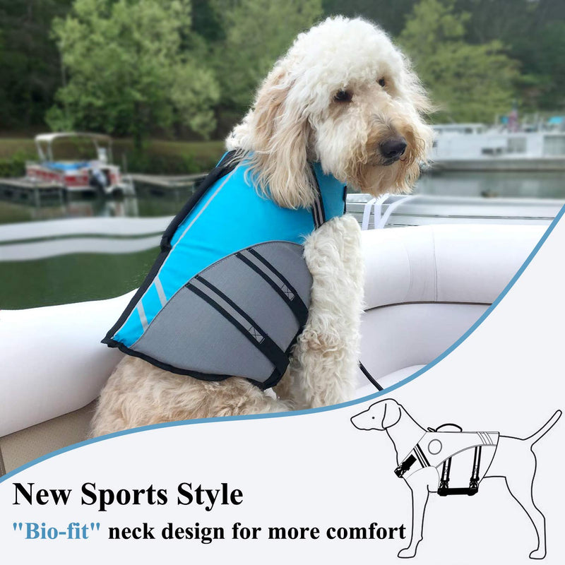 [Australia] - Vivaglory New Sports Style Ripstop Dog Life Jacket Safety Vest with Superior Buoyancy & Rescue Handle L (Chest Girth: 26.4"-31.5") Blue 