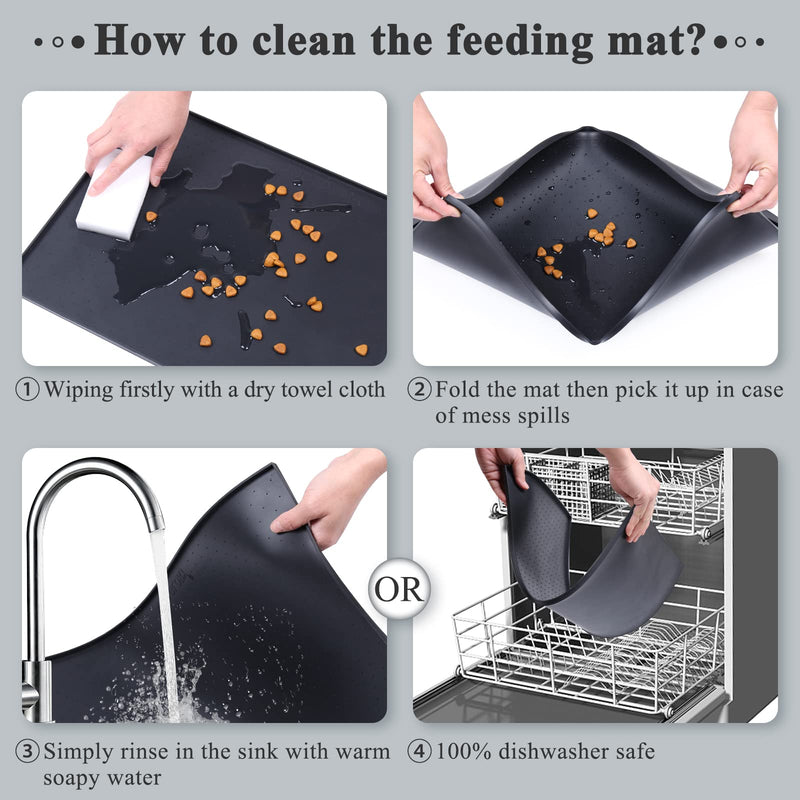 VIVAGLORY Feeding Mat for Dogs Cats Silicone Non Slip Pet Bowl Mat Waterproof Food Food-Grade Food Placemat with Lip, S, Black Small(48x30cm) - PawsPlanet Australia
