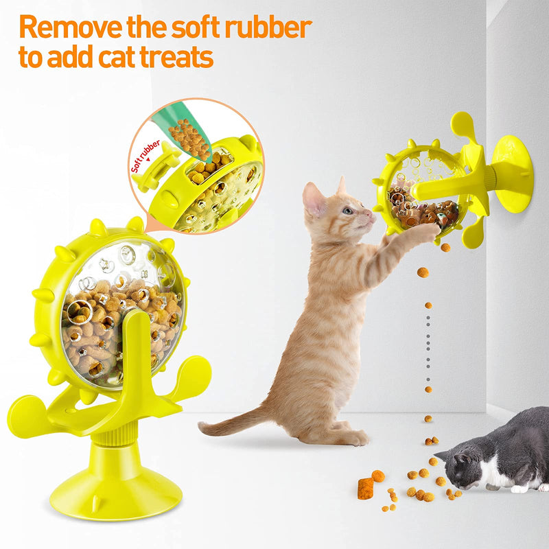 Suswillhit Cat Food Dispenser Toy Puzzle Slow Feeder Rotating Windmill Interactive Pet Toy Yellow - PawsPlanet Australia
