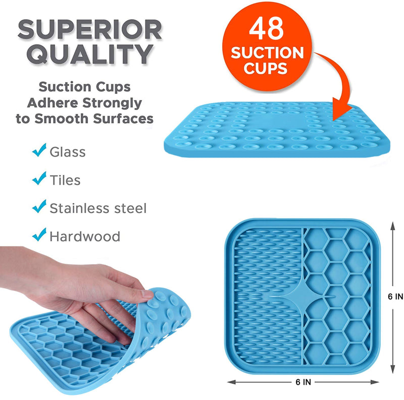 Lick Mat for Dogs 15x15 cm : Food-grade Silicone : Suction cups for grooming and showering : Slow Release Dog Feeding Mat : Use with Peanut Butter and treats - PawsPlanet Australia