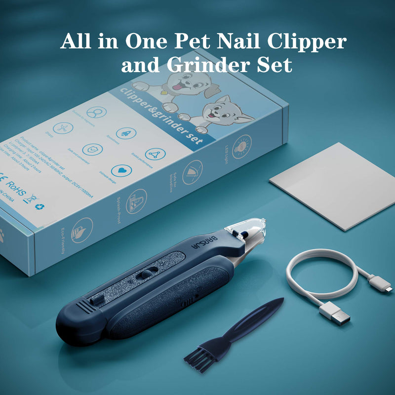BARSJA Dog Nail Clippers and Grinder 2 in 1 Grooming Tool with Led Lights, Professional Rechargeable Electric Pet Nail Trimmers with Nail Storage Box for Large, Small, Medium Breed Dogs&Cats Blue - PawsPlanet Australia