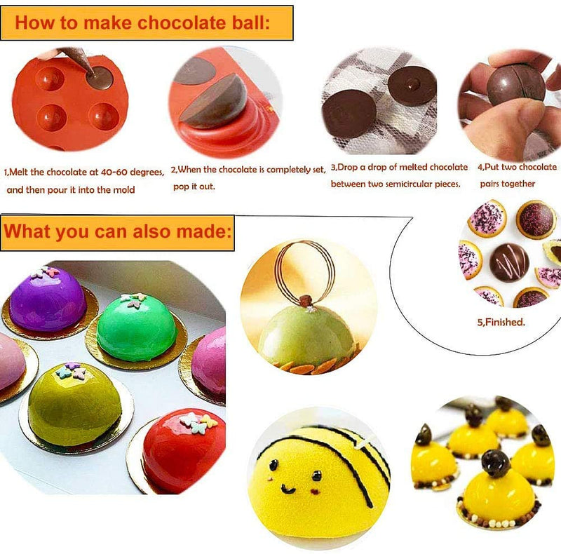 6-Cavity Semi Sphere Silicone Mould 6 Holes 3D Half Ball Sphere Mold for Chocolate Jelly Pudding Candy Dome Mousse Cake Decoration Baking Tool Bakeware Set (2PCS) 2PCS - PawsPlanet Australia