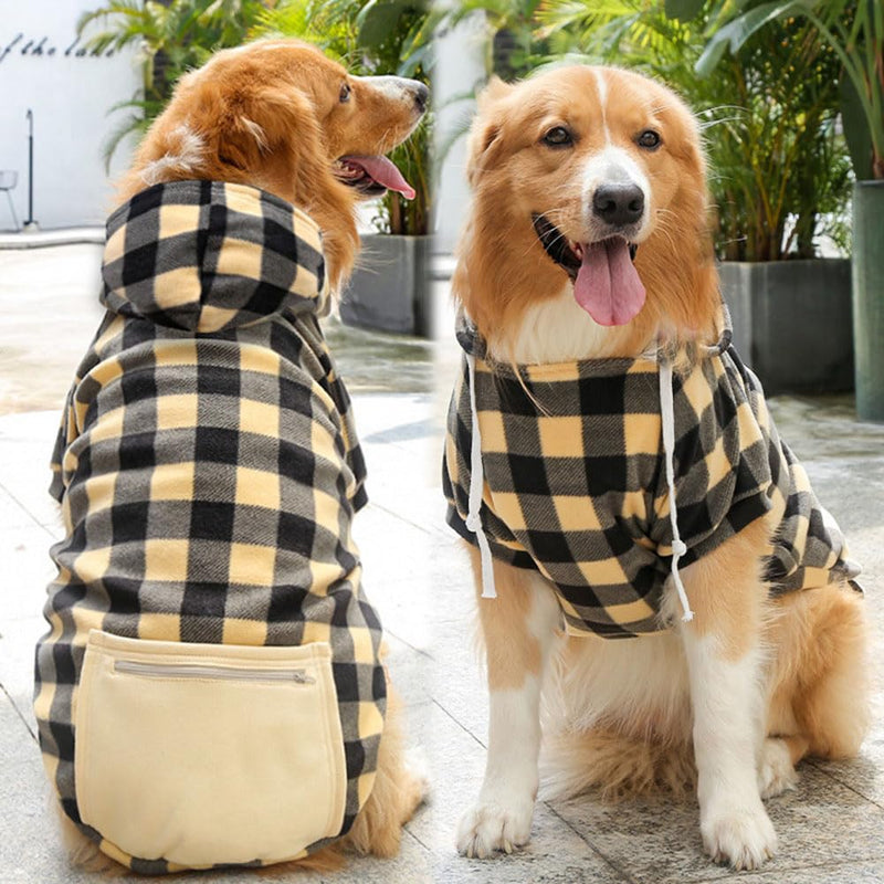 DOPI Big Dog Winter Coat Pet Plaid Hoodie Jacket Reversible Vest Cold Weather Dog Cat Clothes Pet Apparel for Medium Large Dogs Labrador Clothing (XX-Large,Yellow) XX-Large Yellow - PawsPlanet Australia