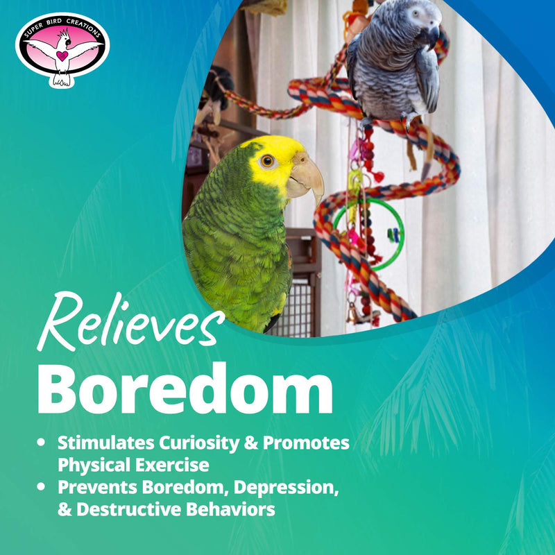 [Australia] - Super Bird Creations SB325 Colorful Cotton Bungee Rope Bird Toy with Ringing Bell, Large Size, 9/10” x 96” 