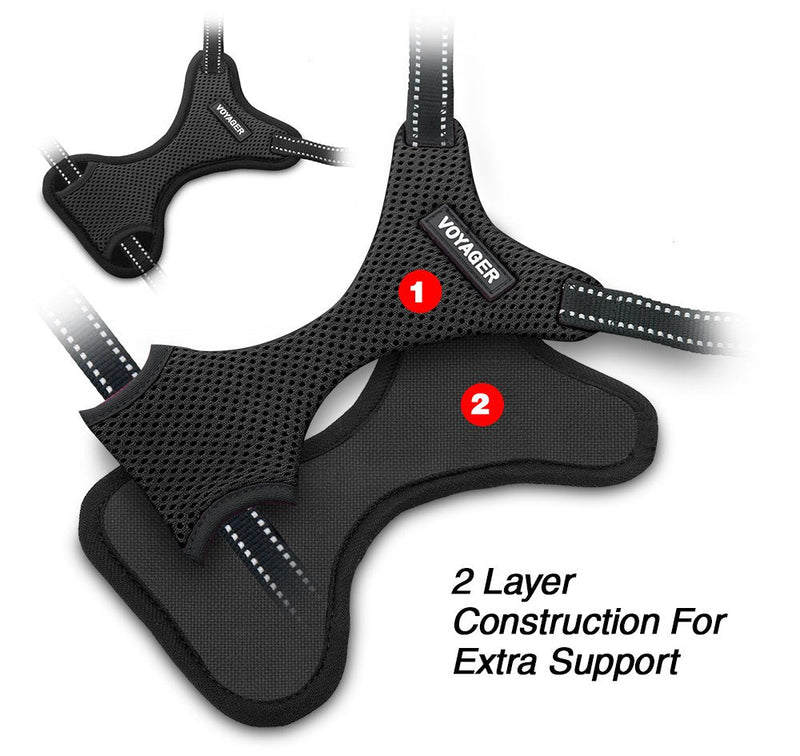 Voyager by Best Pet Supplies - Fully Adjustable Step-in Mesh Dog Harness with Reflective 3M Piping - 1Black, XS (Chest: 13 - 16") XS (Chest: 13 - 16") - PawsPlanet Australia