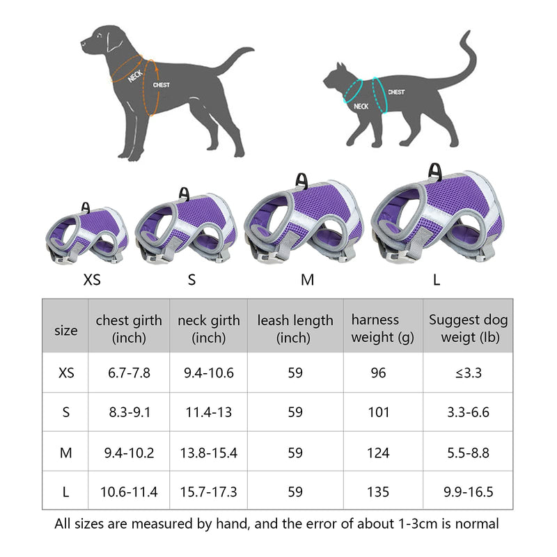 PESNR Soft Dog Harnesses for Small Dogs Reflective Puppy Cat Harness and Leash Set Adjustable Pet Harness for Outdoor Walking Training Purple S - PawsPlanet Australia