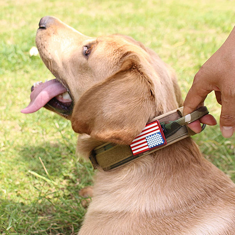 VOLJEE Adjustable Tactical Dog Collar, K9 Military Dog Collar with USA Flag Patch Heavy Duty Buckle Metal D-Ring Handle 1.5" Wide for Medium and Large Dogs (Camo, M) Camo - PawsPlanet Australia