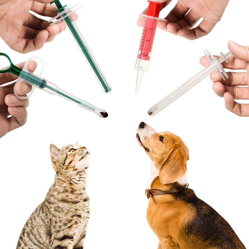 4 Pieces Pet Cat Pill Shooter Dog Syringe Dispenser Puppy Medicine Feeder Piller Popper Silicone Safe Reusable Tablet Medical Feeding Tool for Cats Dogs Small Animals Green, Green and red, White - PawsPlanet Australia