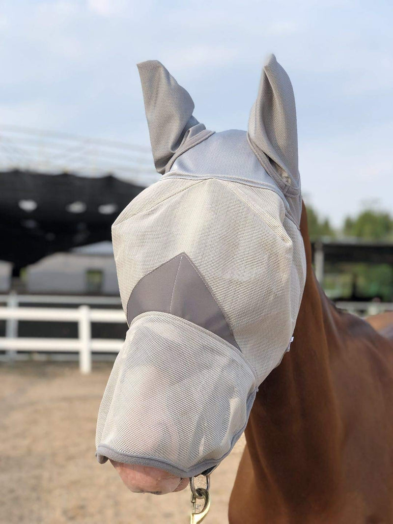 TGW RIDING Horse Long Nose Fly Mask with Ears (XS, Gray) XS - PawsPlanet Australia