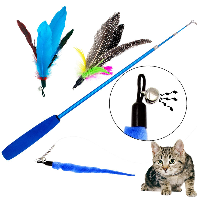 TIENAILING Cat Feather Toy Interactive Teaser Cat Toys 2PCS Retractable Cat Toy Wand and 10PCS Worm Birds Feathers Refill with Bell, Interactive Funny Exercise for House Cats - PawsPlanet Australia