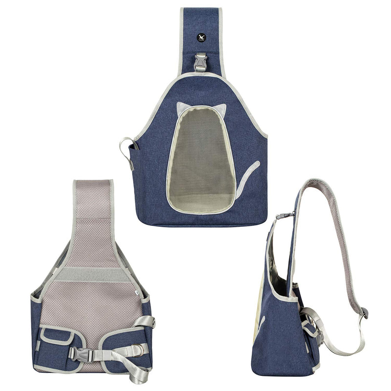 [Australia] - TAIL UP Pet Sling Carrier, Soft Front Backpack for Small Dogs Cats Puppies, Adjustable Travel Bag with Pocket Removeable Base, Grey/Blue S Blue 